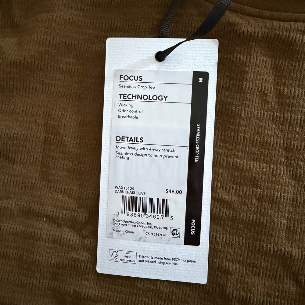 Calia Focus Seamless‎ Crop Tee Dark Khaki Olive Green Womens Medium NWT - Picture 3 of 8